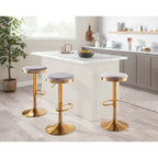 Gold Steel Swivel Bar Stool, Velvet / Faux Leather, Set of 2
