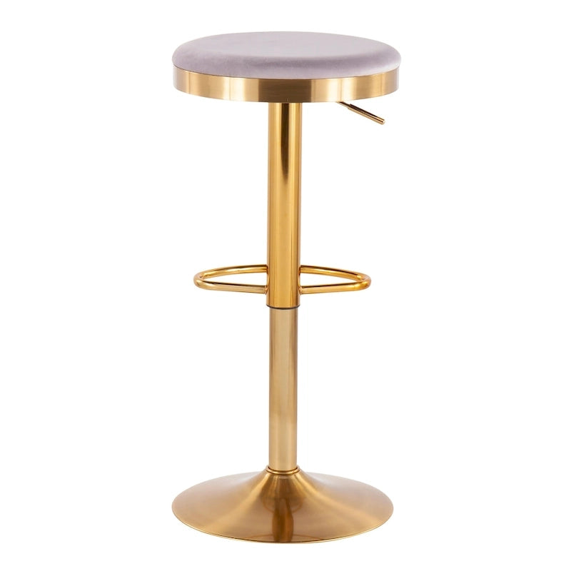 Gold Steel Swivel Bar Stool, Velvet / Faux Leather, Set of 2
