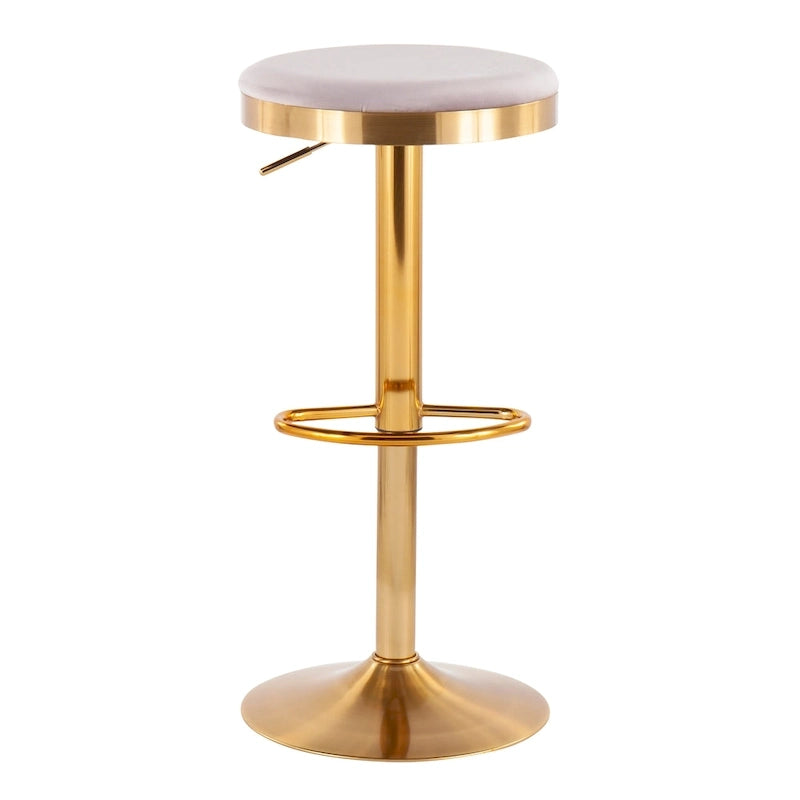 Gold Steel Swivel Bar Stool, Velvet / Faux Leather, Set of 2