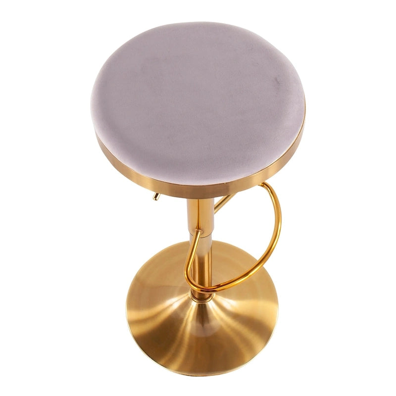 Gold Steel Swivel Bar Stool, Velvet / Faux Leather, Set of 2