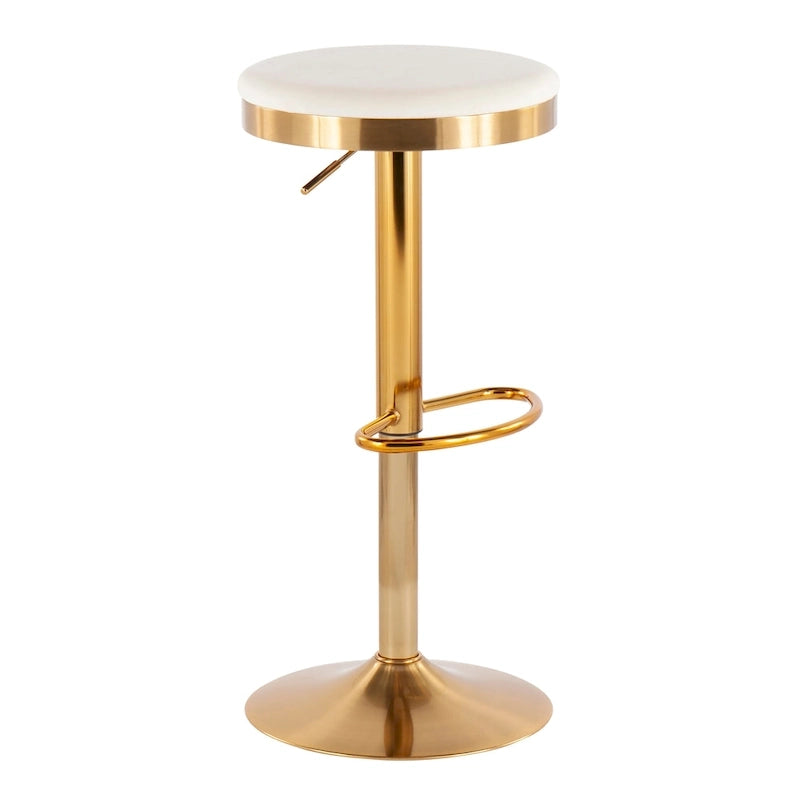 Gold Steel Swivel Bar Stool, Velvet / Faux Leather, Set of 2