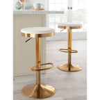 Gold Steel Swivel Bar Stool, Velvet / Faux Leather, Set of 2