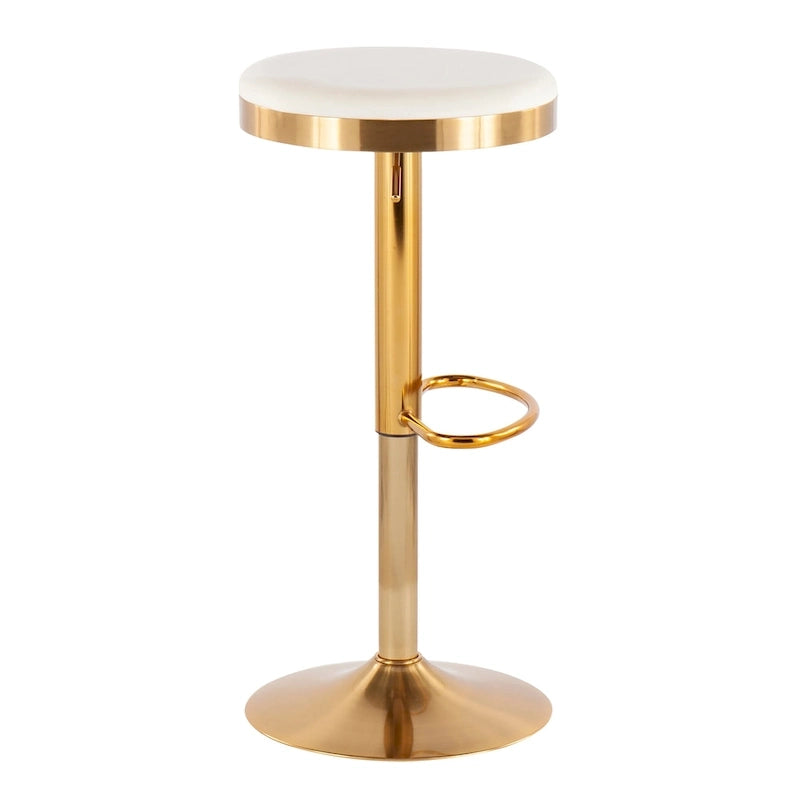 Gold Steel Swivel Bar Stool, Velvet / Faux Leather, Set of 2