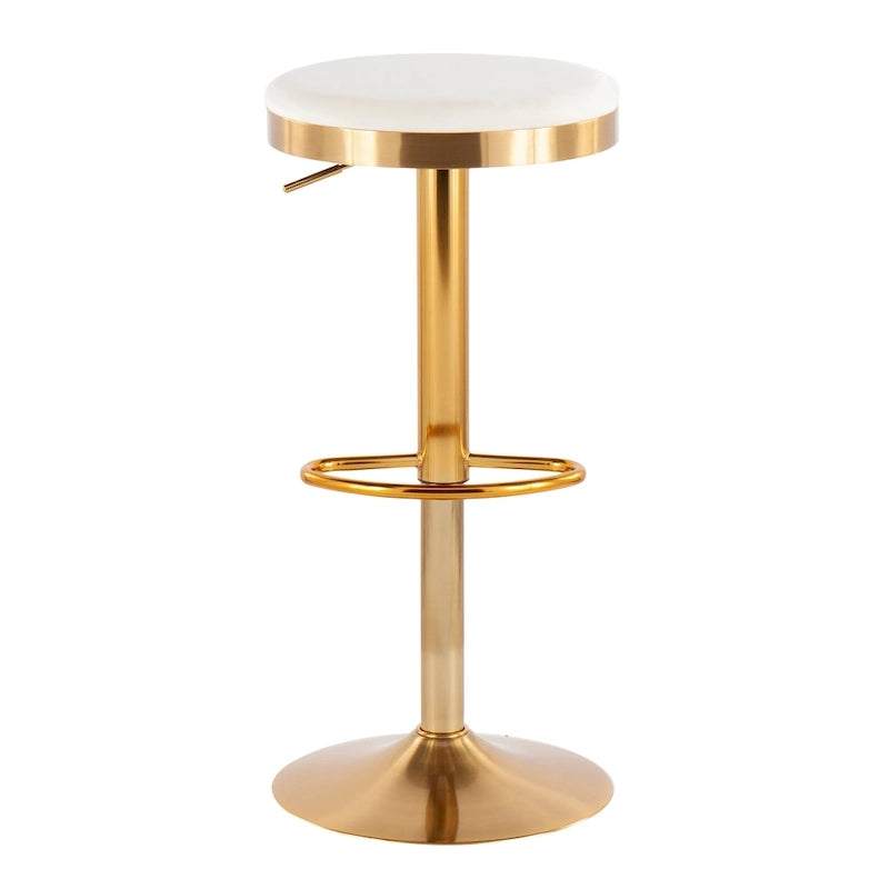 Gold Steel Swivel Bar Stool, Velvet / Faux Leather, Set of 2