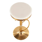 Gold Steel Swivel Bar Stool, Velvet / Faux Leather, Set of 2