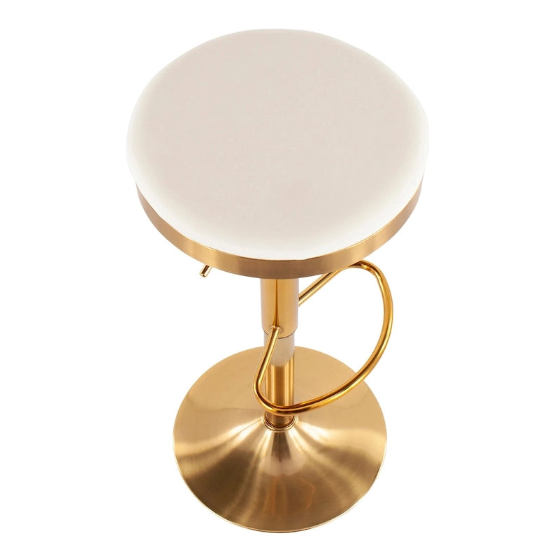 Gold Steel Swivel Bar Stool, Velvet / Faux Leather, Set of 2
