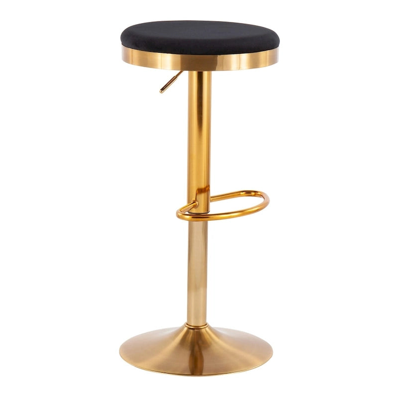 Gold Steel Swivel Bar Stool, Velvet / Faux Leather, Set of 2