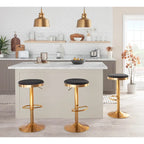Gold Steel Swivel Bar Stool, Velvet / Faux Leather, Set of 2