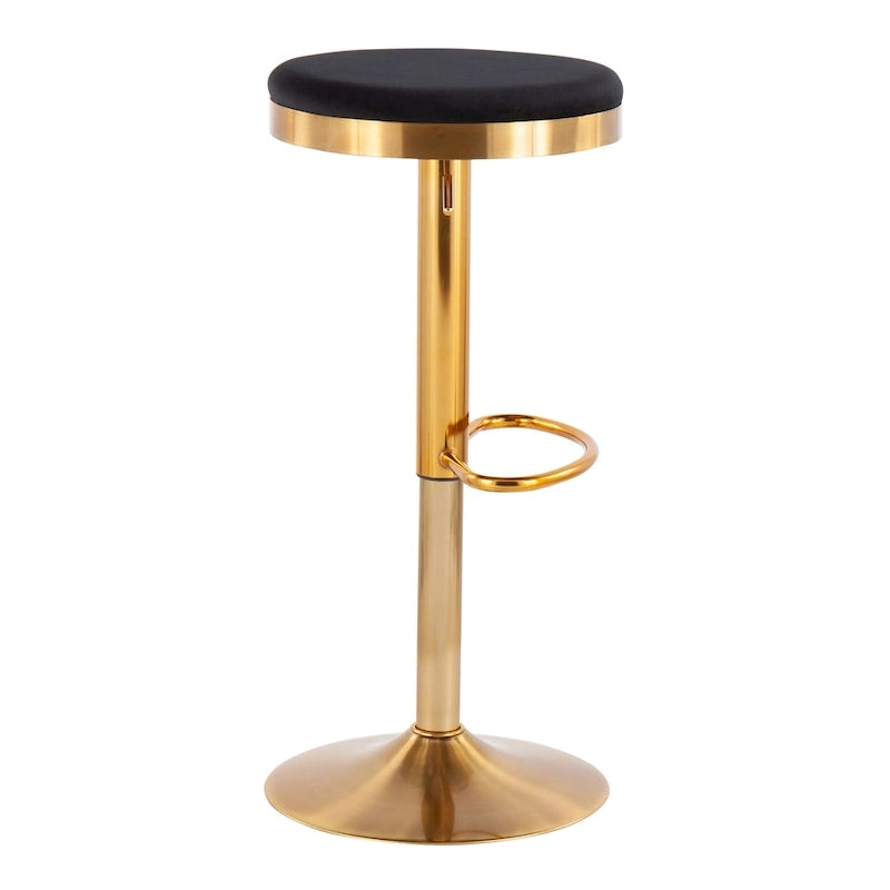 Gold Steel Swivel Bar Stool, Velvet / Faux Leather, Set of 2