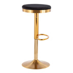 Gold Steel Swivel Bar Stool, Velvet / Faux Leather, Set of 2