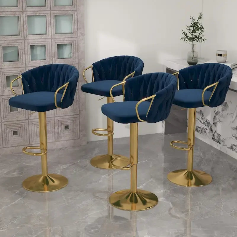 Lot de 4 tabourets de bar réglables en hauteur pivotants en velours tissé