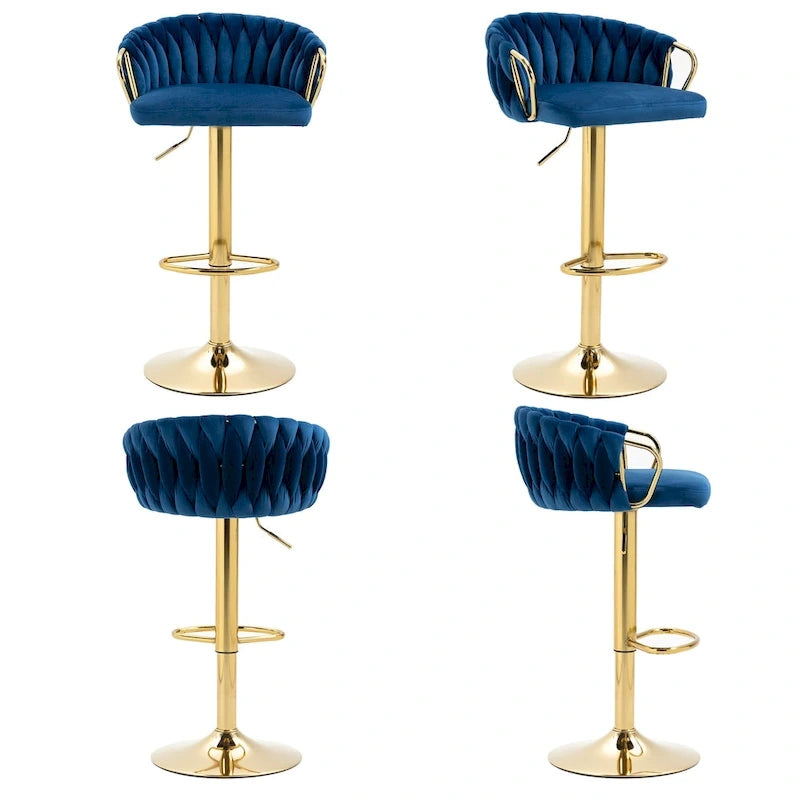 Lot de 4 tabourets de bar réglables en hauteur pivotants en velours tissé