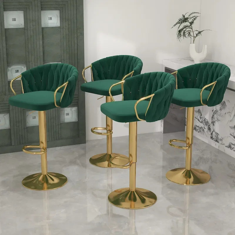 Lot de 4 tabourets de bar réglables en hauteur pivotants en velours tissé