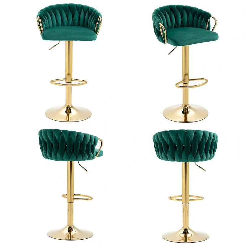 Lot de 4 tabourets de bar réglables en hauteur pivotants en velours tissé
