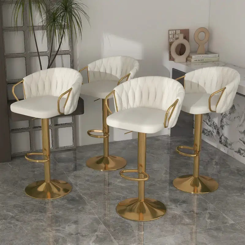 Lot de 4 tabourets de bar réglables en hauteur pivotants en velours tissé