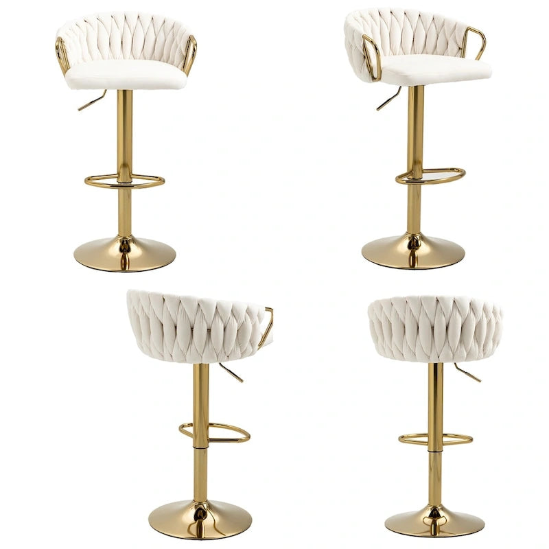 Lot de 4 tabourets de bar réglables en hauteur pivotants en velours tissé