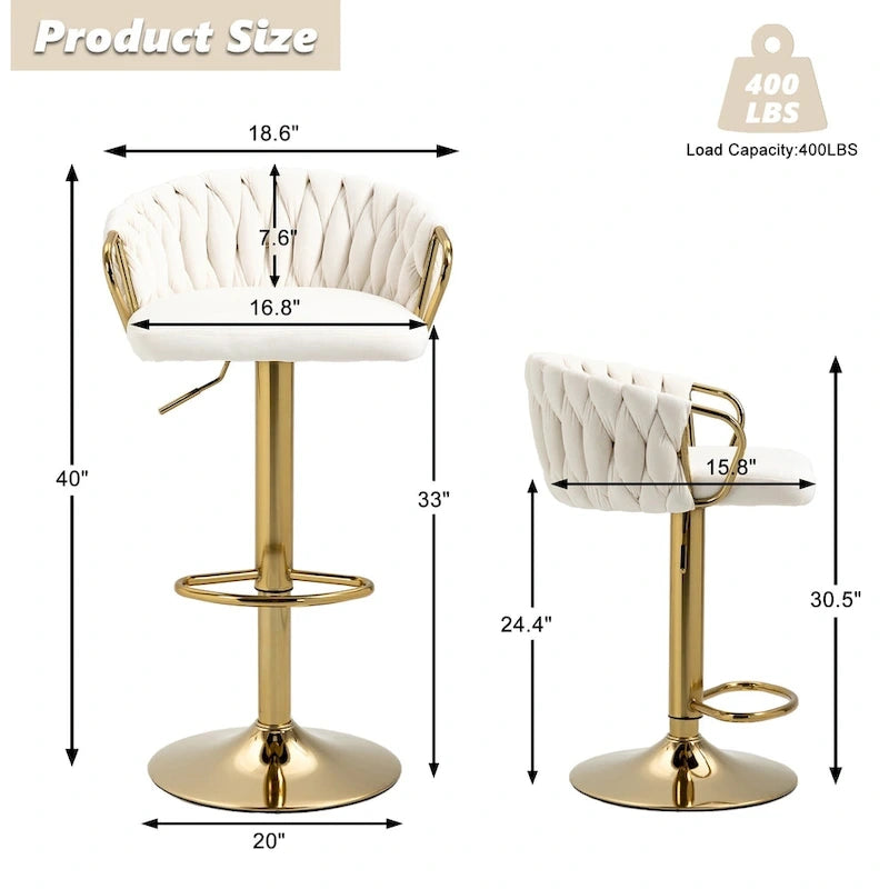Lot de 4 tabourets de bar réglables en hauteur pivotants en velours tissé