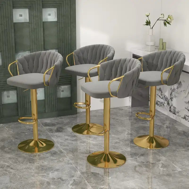 Lot de 4 tabourets de bar réglables en hauteur pivotants en velours tissé