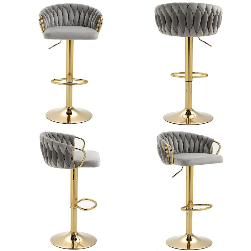 Lot de 4 tabourets de bar réglables en hauteur pivotants en velours tissé