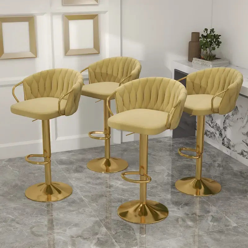 Lot de 4 tabourets de bar réglables en hauteur pivotants en velours tissé