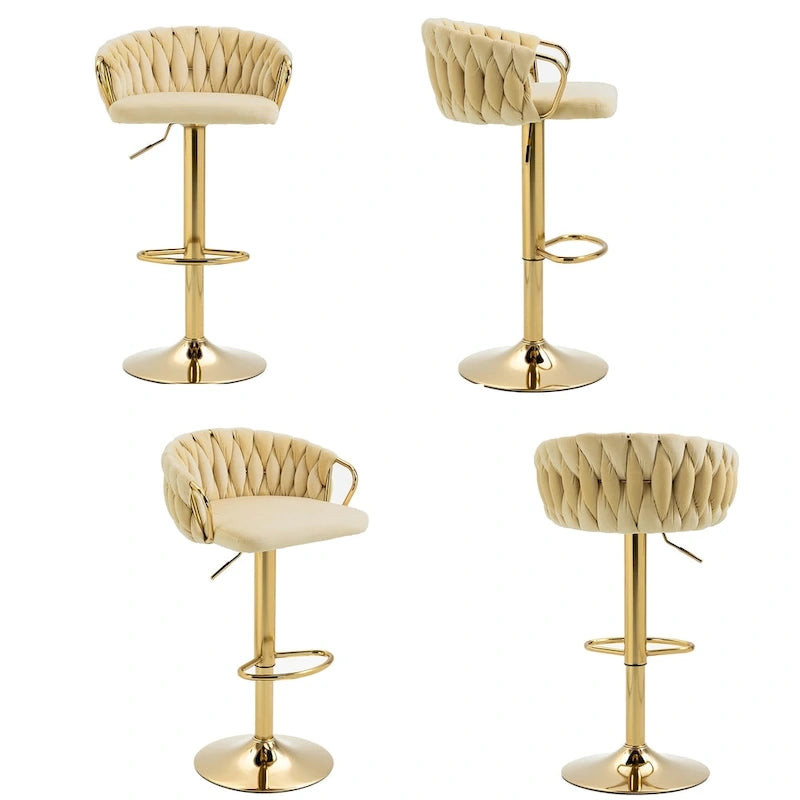 Lot de 4 tabourets de bar réglables en hauteur pivotants en velours tissé