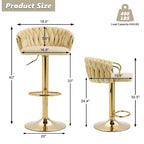 Lot de 4 tabourets de bar réglables en hauteur pivotants en velours tissé