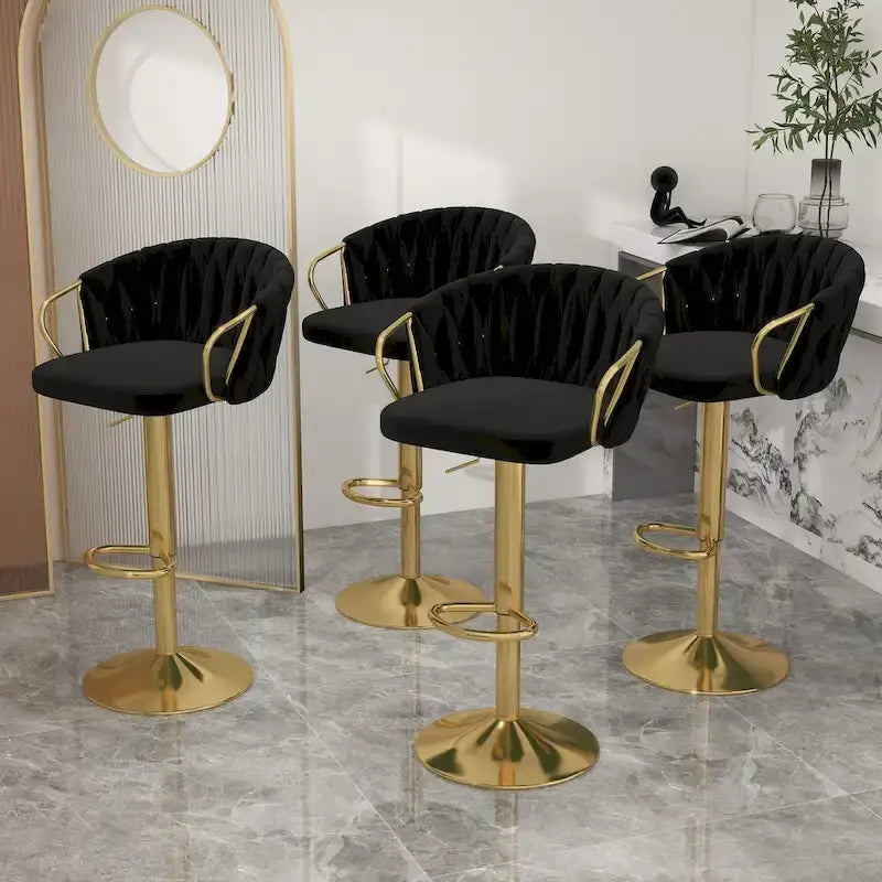 Lot de 4 tabourets de bar réglables en hauteur pivotants en velours tissé