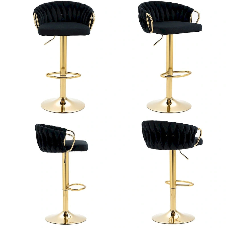 Lot de 4 tabourets de bar réglables en hauteur pivotants en velours tissé