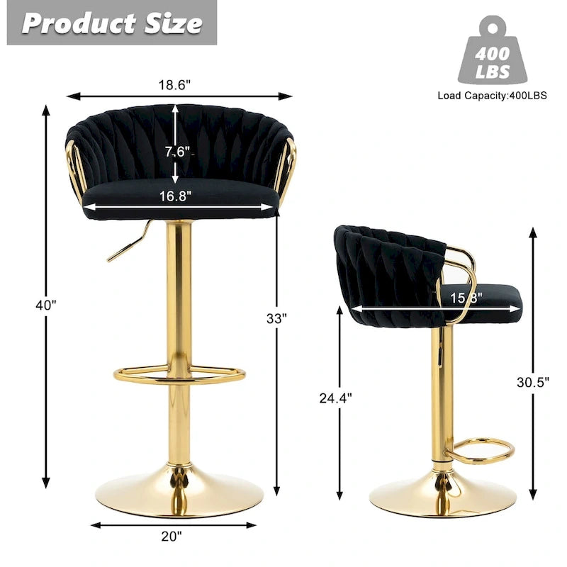 Lot de 4 tabourets de bar réglables en hauteur pivotants en velours tissé