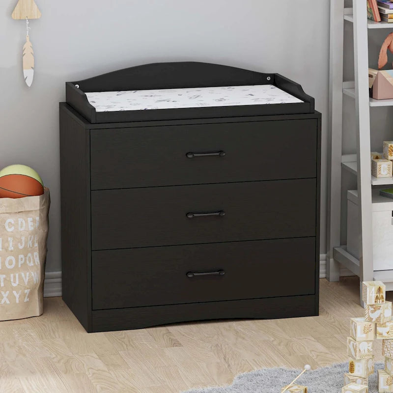 White / Black / Grey 3-Drawer Changing Table Dresser, Single-User