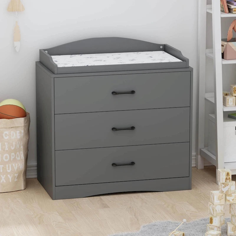 White / Black / Grey 3-Drawer Changing Table Dresser, Single-User