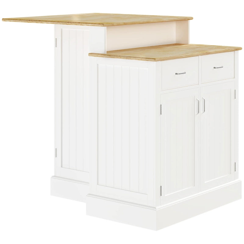 White 2-Tier Kitchen Island with Storage, 2-Person Seating