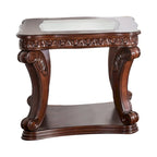 Table d'appoint en chêne foncé avec plateau en verre et étagère inférieure, style traditionnel, simple