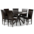 Brown Faux Leather Modern 7-Person Dining Set (1 Table + 6 Chairs)