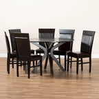 Brown Faux Leather Modern 7-Person Dining Set (1 Table + 6 Chairs)