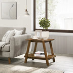 Table d'appoint étagère en bois noyer/chêne naturel/blanc cassé de style moderne milieu de siècle