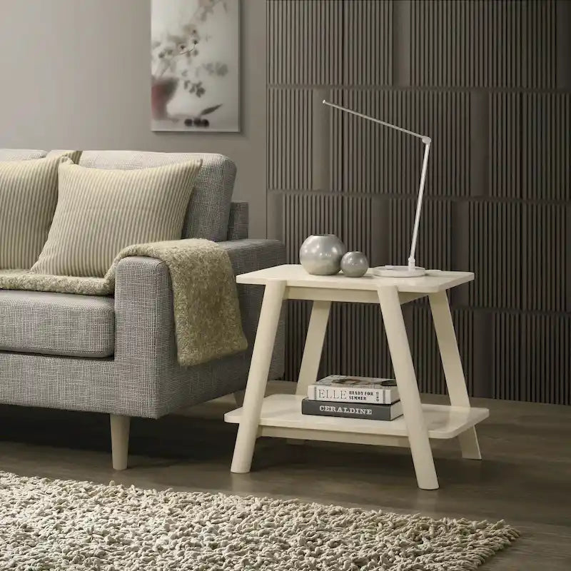 Walnut / Natural Oak / Off-white Mid-Century Modern Wood Shelf End Table