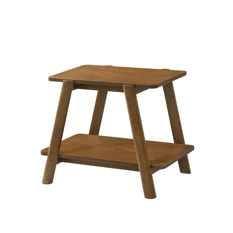 Table d'appoint étagère en bois noyer/chêne naturel/blanc cassé de style moderne milieu de siècle