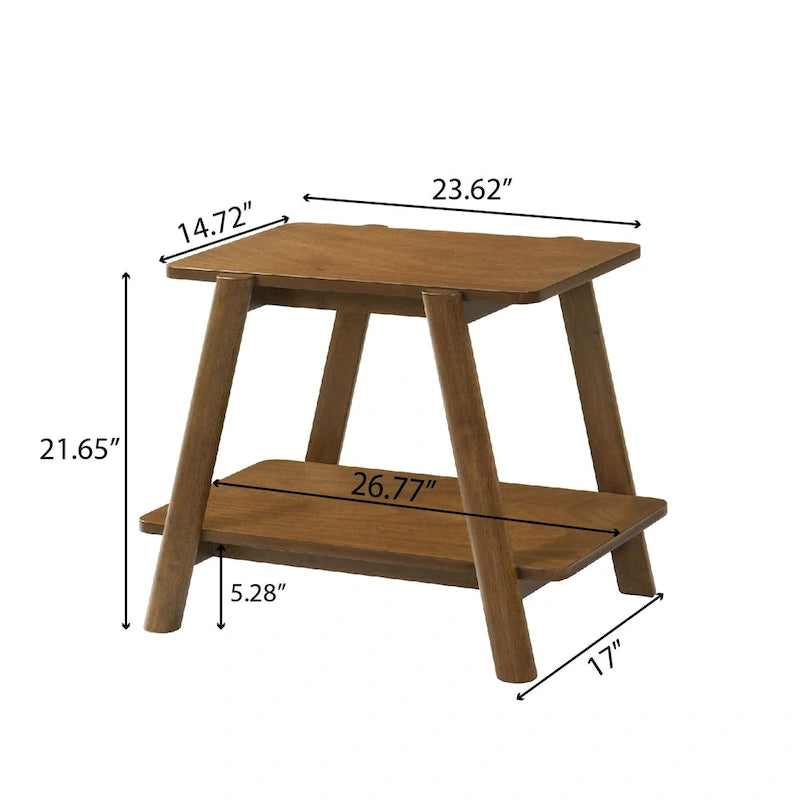 Table d'appoint étagère en bois noyer/chêne naturel/blanc cassé de style moderne milieu de siècle