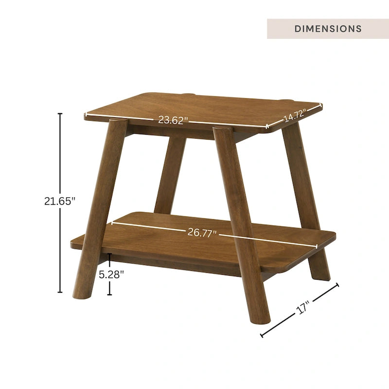 Table d'appoint étagère en bois noyer/chêne naturel/blanc cassé de style moderne milieu de siècle