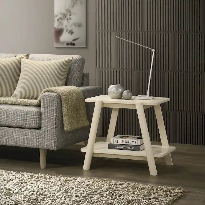 Table d'appoint étagère en bois noyer/chêne naturel/blanc cassé de style moderne milieu de siècle
