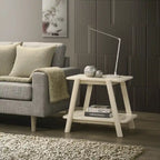 Table d'appoint étagère en bois noyer/chêne naturel/blanc cassé de style moderne milieu de siècle