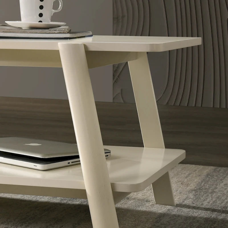 Table d'appoint étagère en bois noyer/chêne naturel/blanc cassé de style moderne milieu de siècle