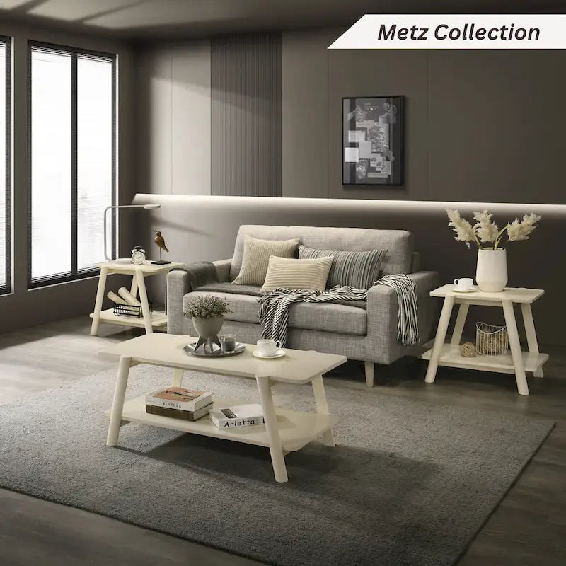 Table d'appoint étagère en bois noyer/chêne naturel/blanc cassé de style moderne milieu de siècle