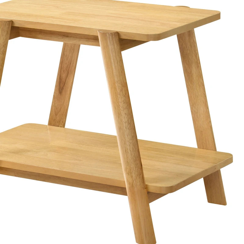 Table d'appoint étagère en bois noyer/chêne naturel/blanc cassé de style moderne milieu de siècle