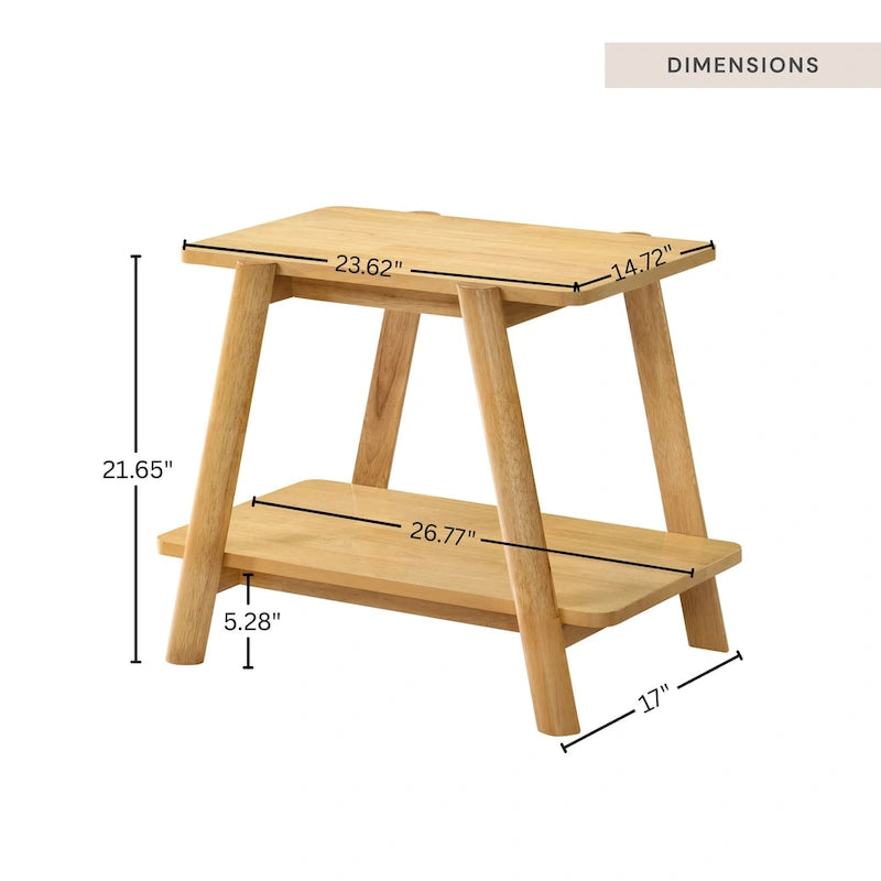 Table d'appoint étagère en bois noyer/chêne naturel/blanc cassé de style moderne milieu de siècle