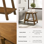 Table d'appoint étagère en bois noyer/chêne naturel/blanc cassé de style moderne milieu de siècle