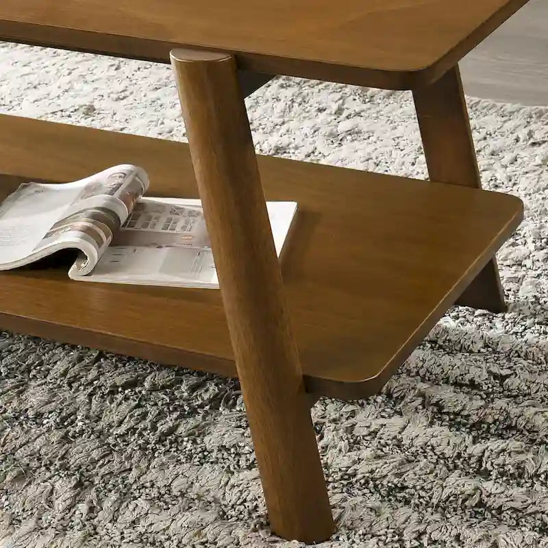 Table d'appoint étagère en bois noyer/chêne naturel/blanc cassé de style moderne milieu de siècle