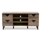 Meuble TV 4 tiroirs marron clair de 55 po, style contemporain, assemblage par 1 personne