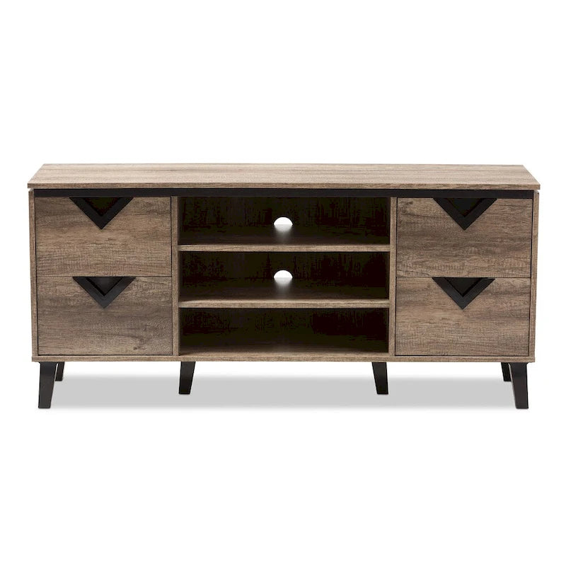 Meuble TV 4 tiroirs marron clair de 55 po, style contemporain, assemblage par 1 personne